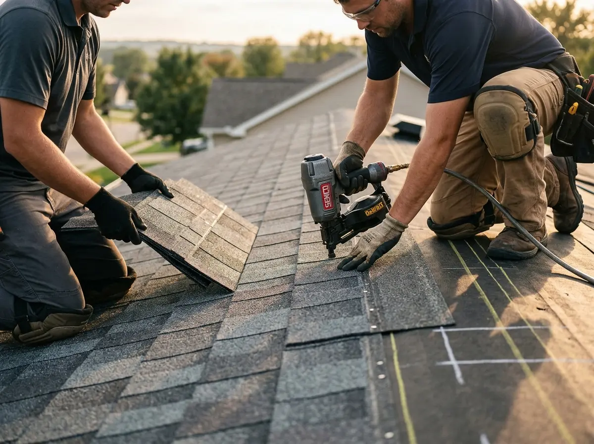 Professional roofer working on a residential roof in Kalifornsky